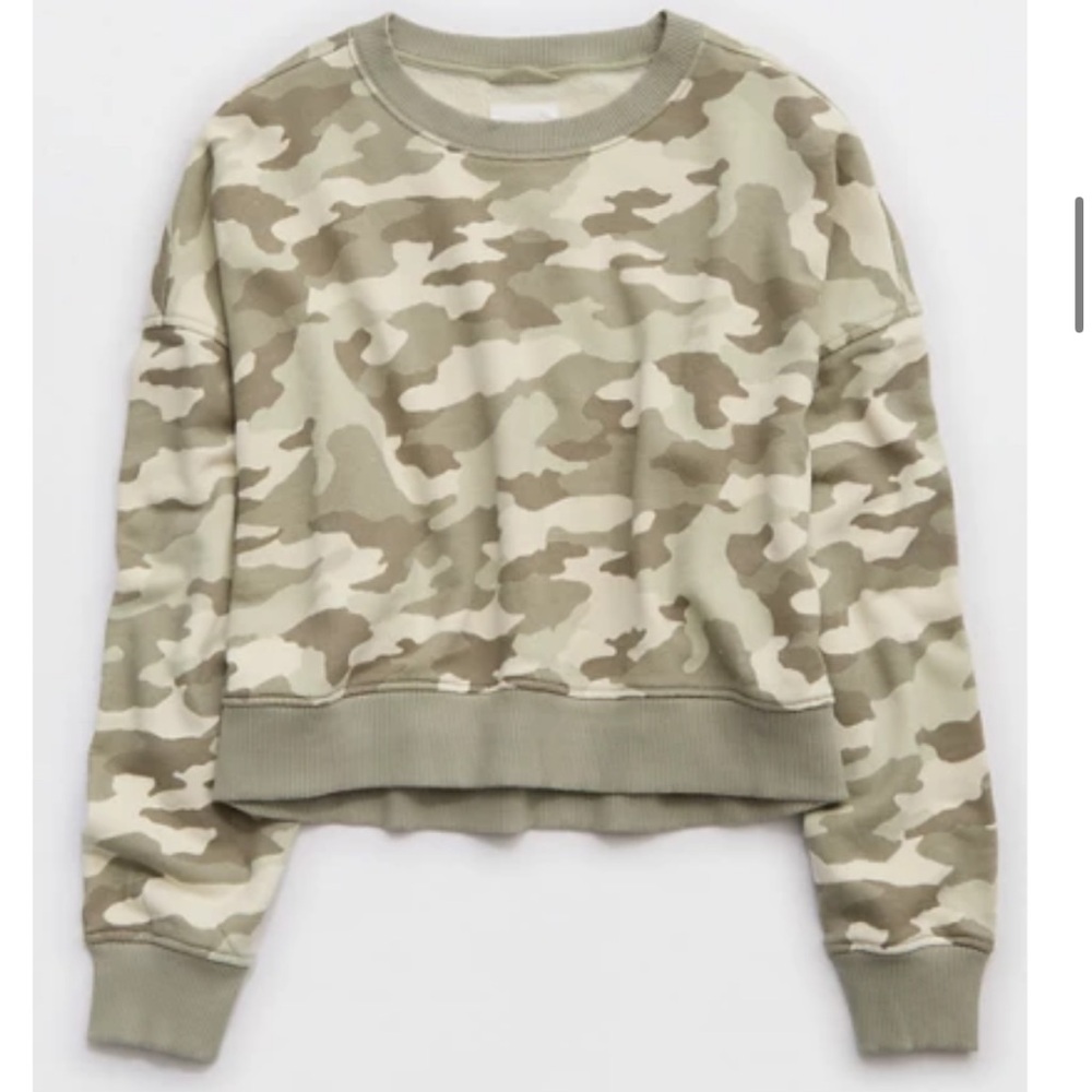 Aerie Camouflage Crew Neck Sweater - Green and Tan